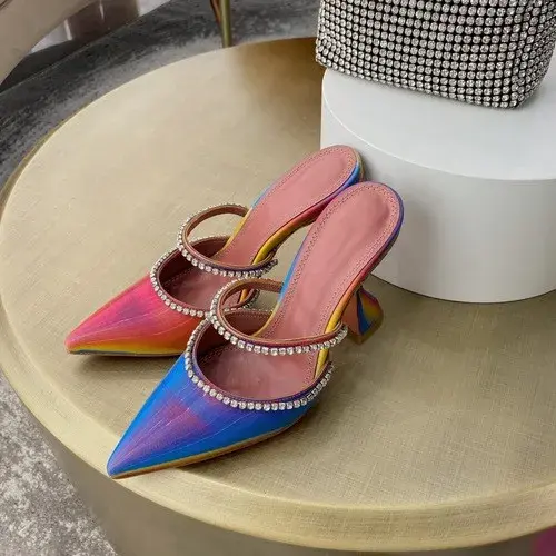 Miniaturbild: 2021 Summer New Pointed Toe Rhinestone Sequined Stiletto Slippers Leopard Print 