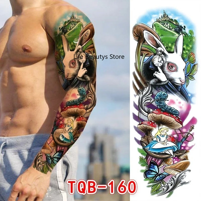Küçük resim: Large Full Arm Sleeve  Waterproof Temporary Tattoo Sticker Tribal Totem Skull Bi