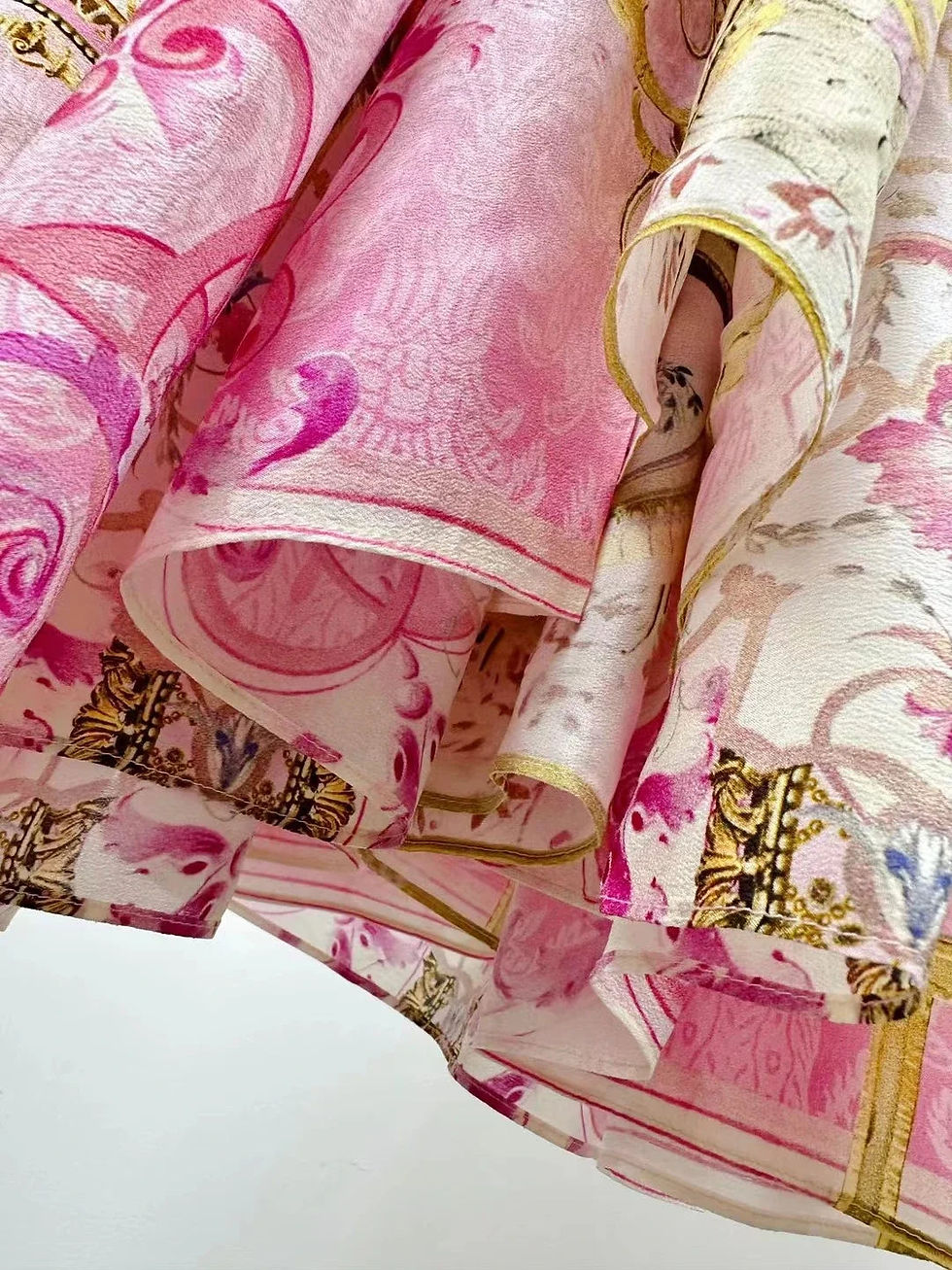 Thumbnail: Designer Dress Women Bohemian Style v Neck Batwing Sleeve Pink Print High Waist