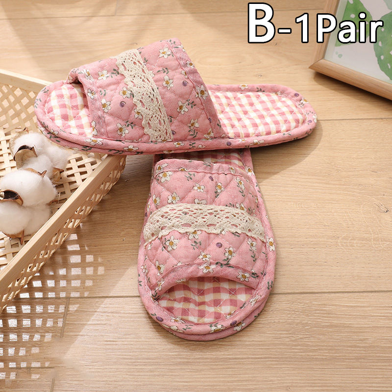 Thumbnail: New Arrival Women Indoor Slippers Vintage Couple Floral Home Bedroom Slippers So