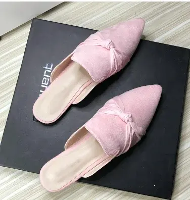 Thumbnail: Female Simple Sewing Plain Shoes Outdoor Pointy Toe Slides Camel Blue Soft Sole 
