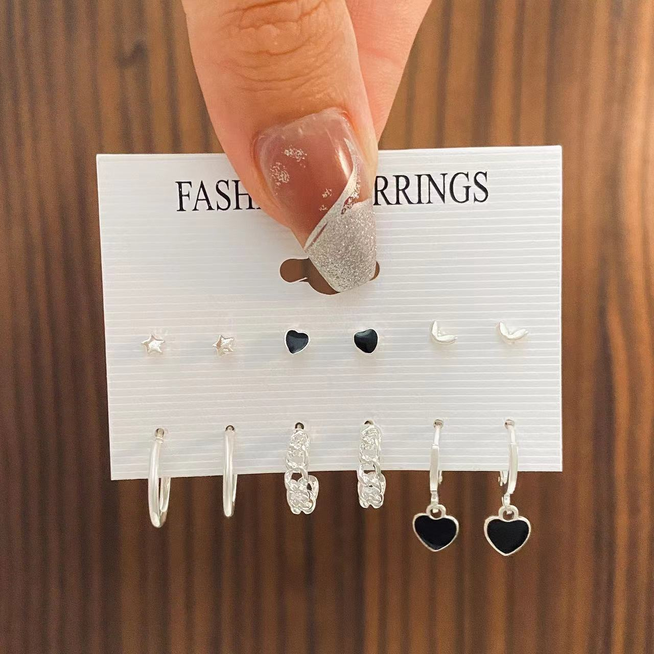 6 Pairs Korean Fashion Metal Start Heart Circle Small Earrings For Women Trend B