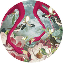 Flamingo Flowers Circular Mural