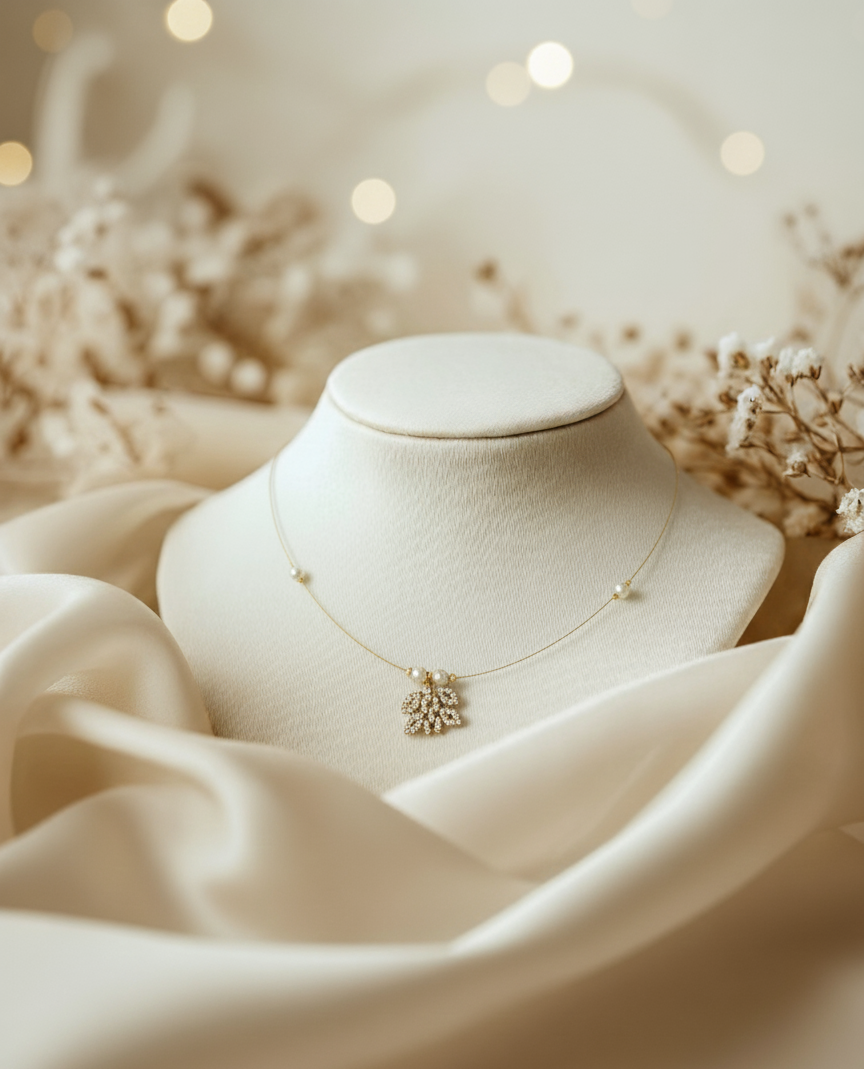 Thumbnail: Elegant Pearl beads white stone chain