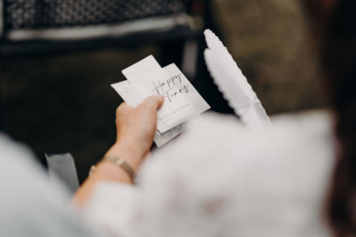 Nahaufnahme von Hochzeitspapeterie und Gelübden – handgeschriebene Liebeserklärungen für eine persönliche Trauung.