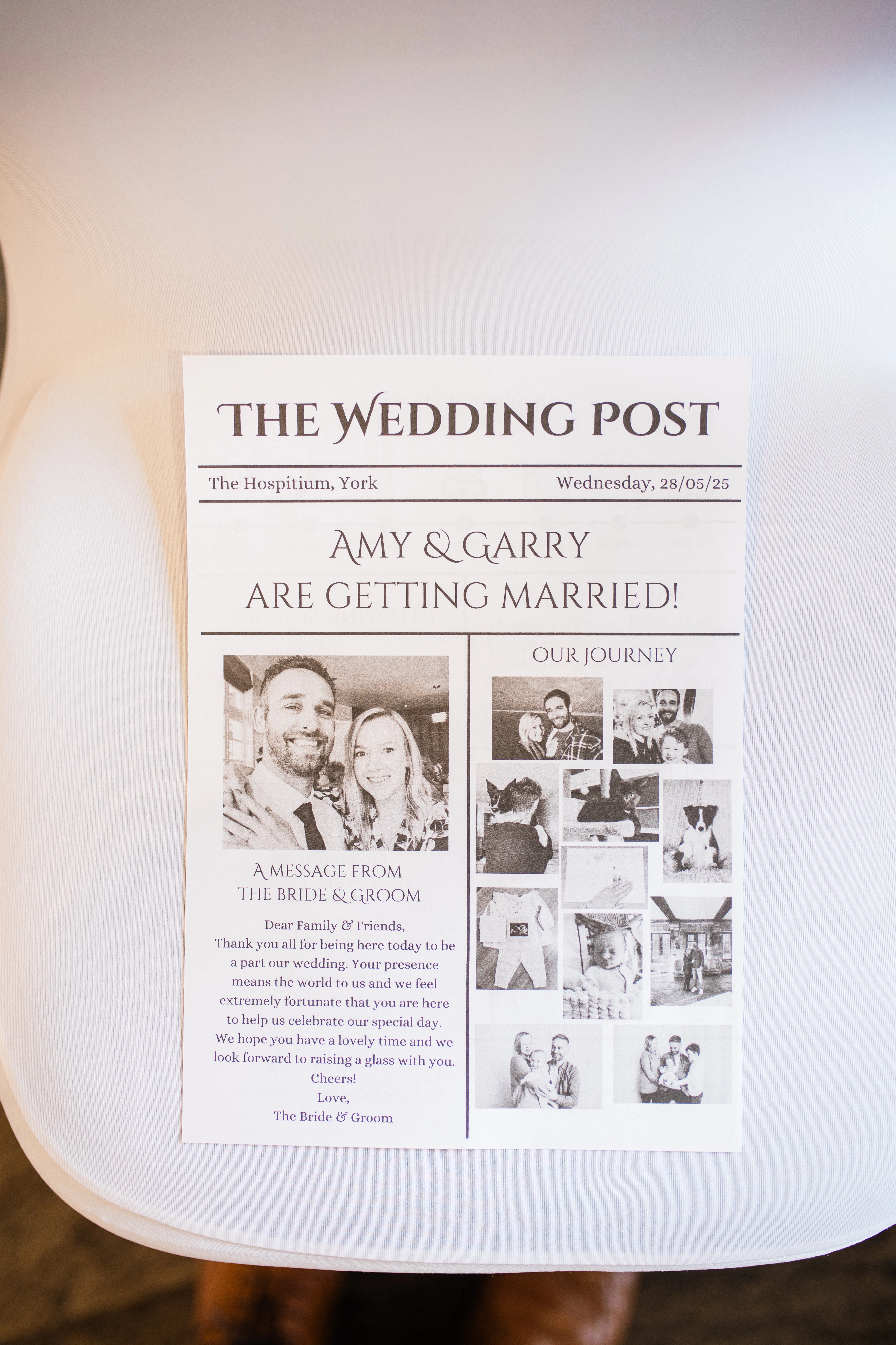 printed newspaper announcing the wedding of the bride and groom