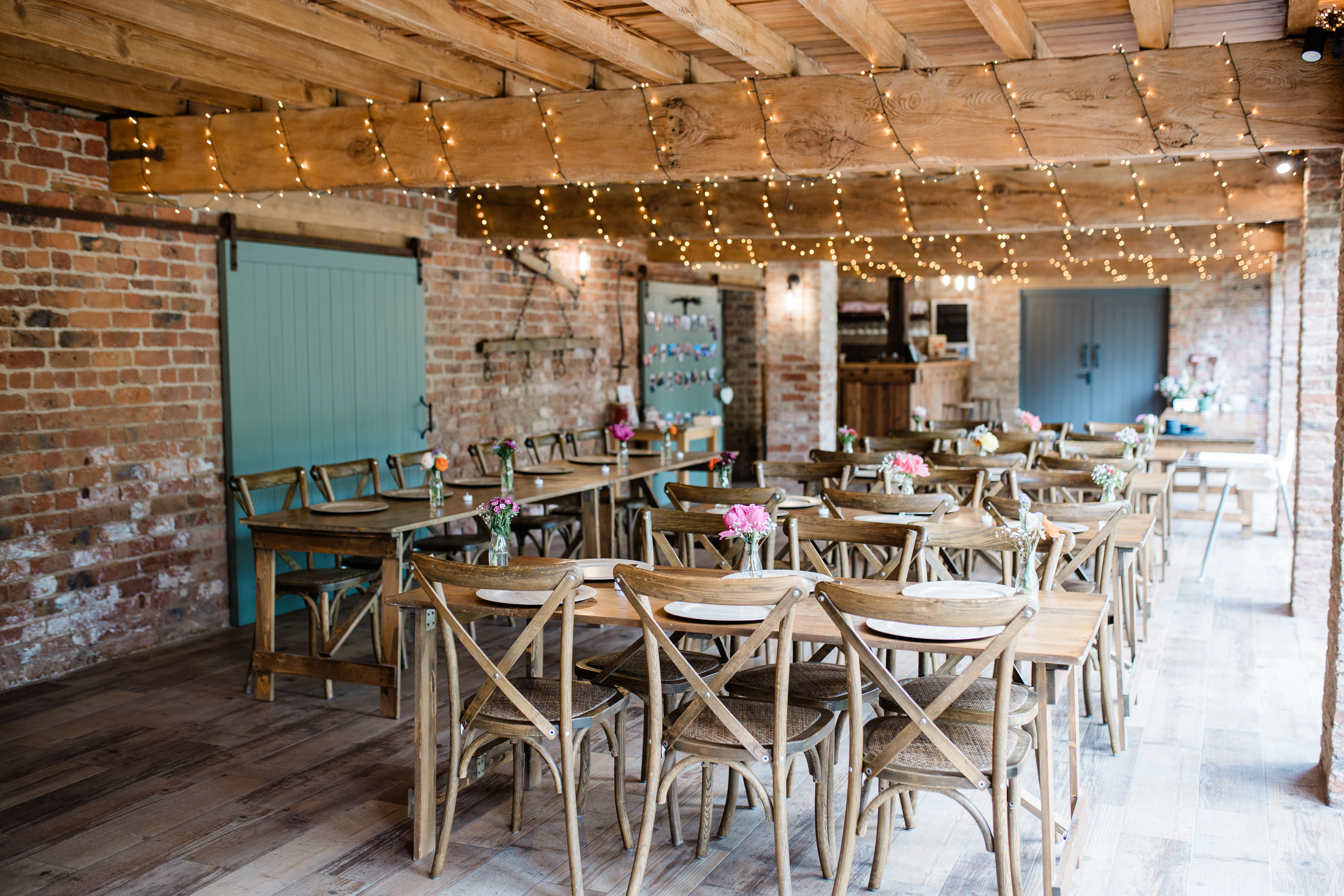 The venue set up ready for food at Dovecote Barns