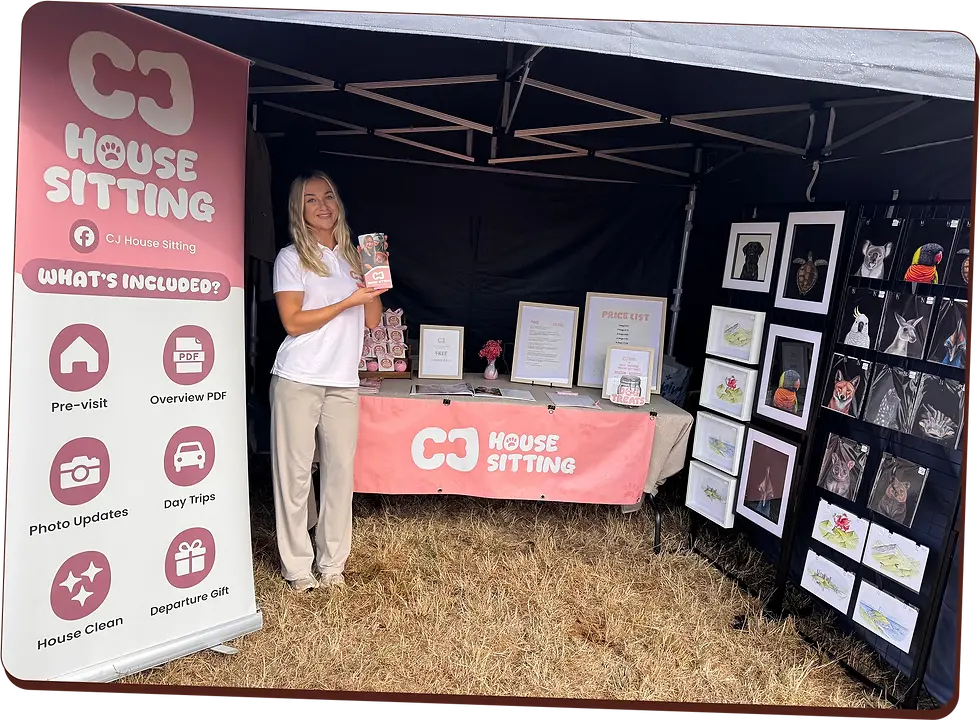 Ceri at an event showcasing cj house sitting.webp