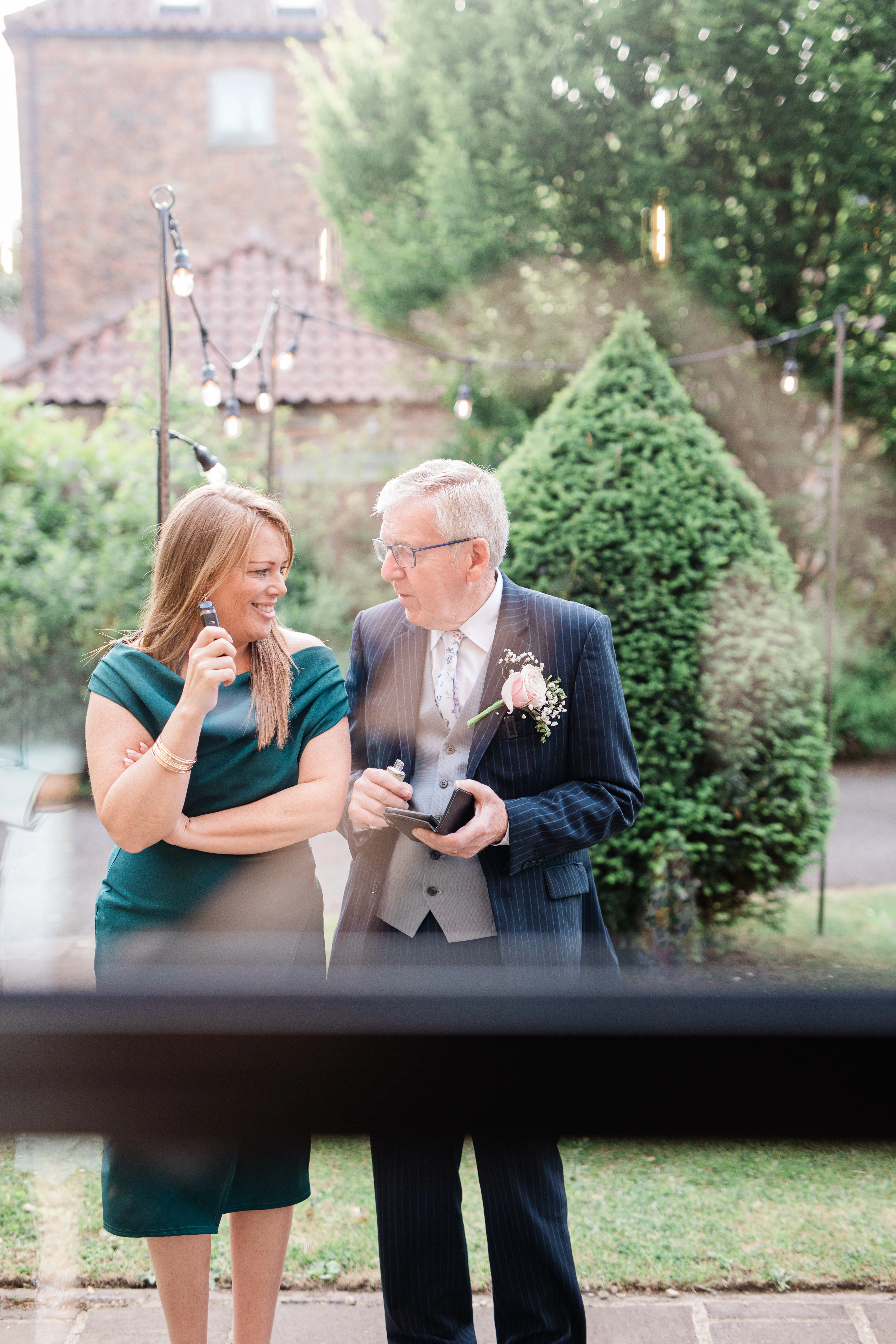 two people talking outside of Dovecote Barns