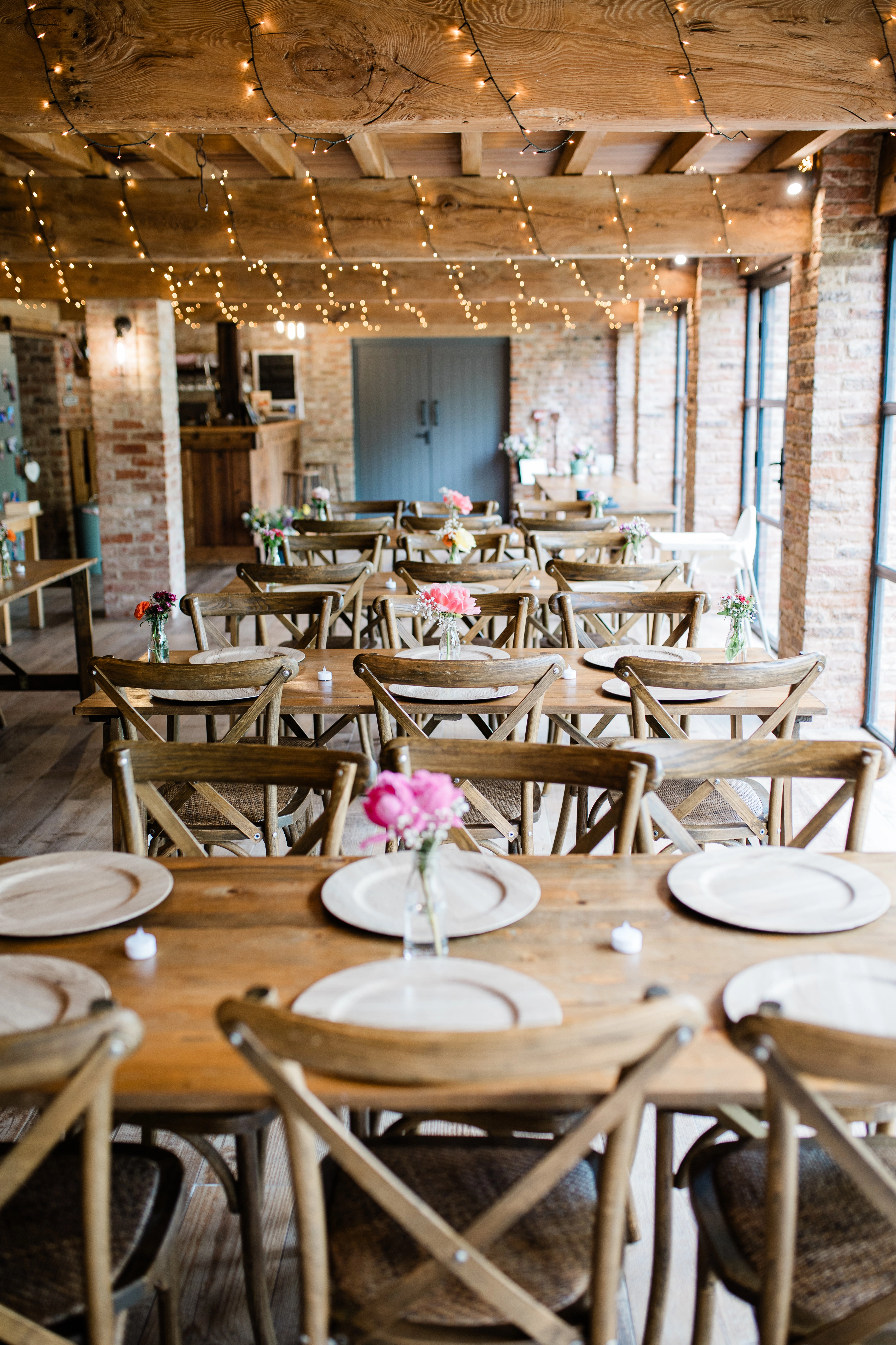 The venue set up ready for food at Dovecote Barns