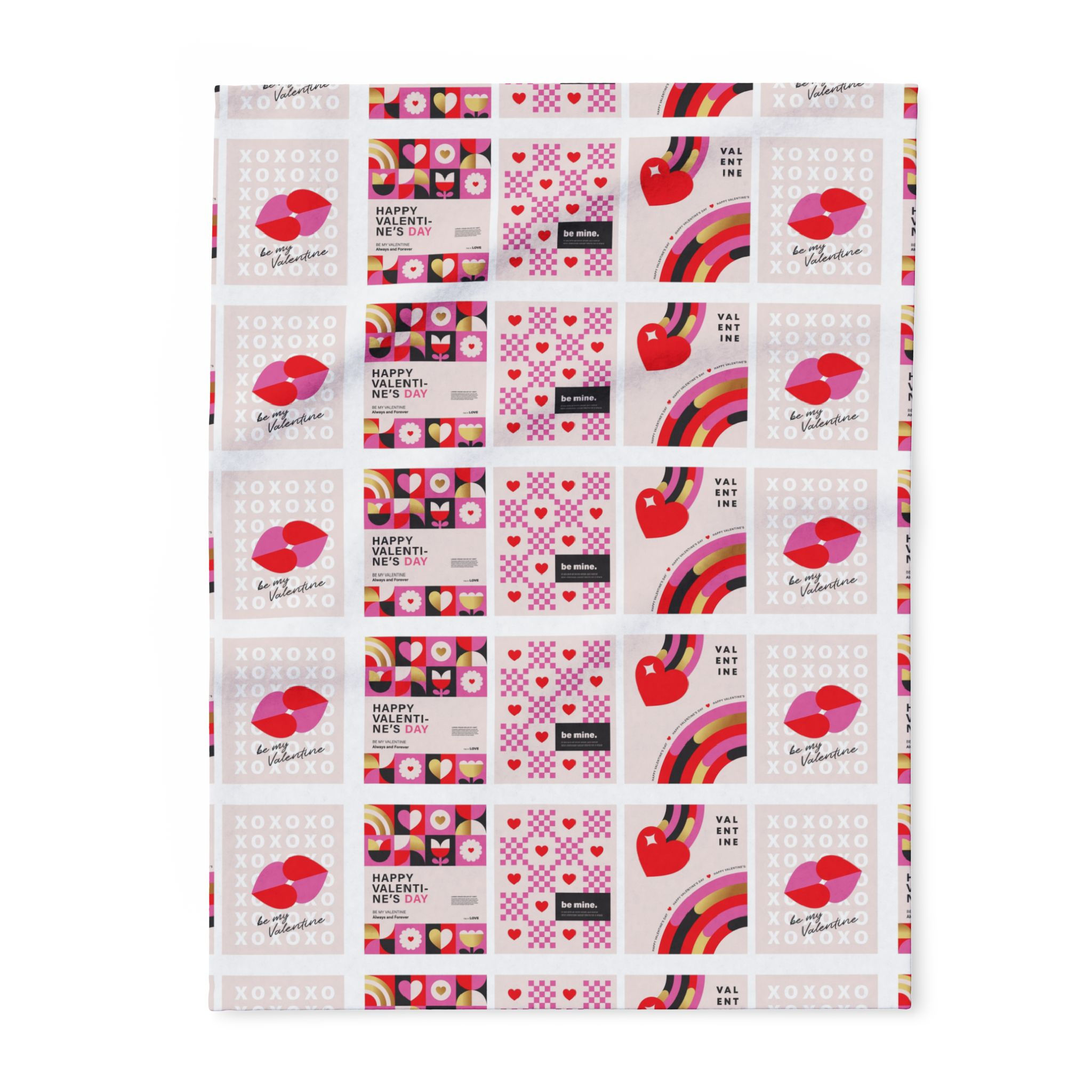 Valentine Patchwork Arctic Fleece Blanket — Retro Hearts & Rainbows Cozy Throw