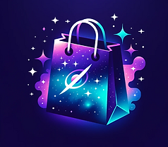 DALL·E 2023-11-30 15.34.16 - Create a modern icon image of a shopping bag with a cosmic th