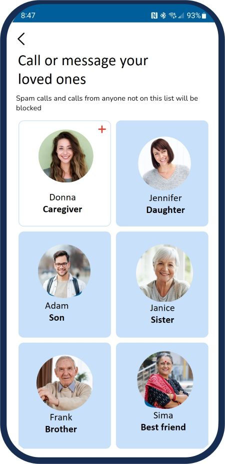SimpliTend's senior app contact list