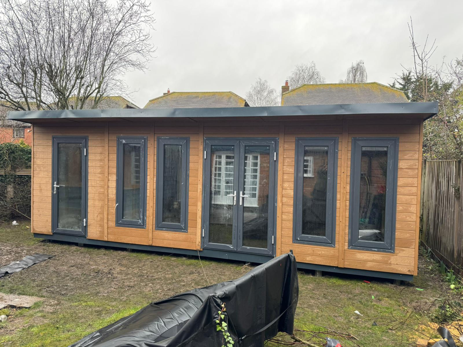 24x12 S/H with French doors, 4 Windows, Single Ali Door in Composite