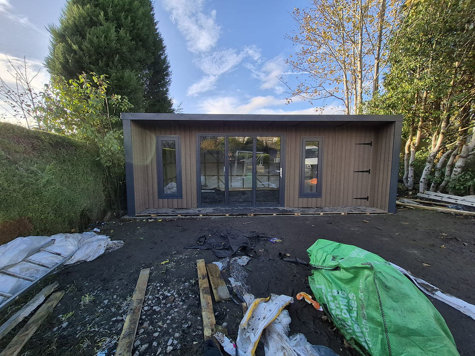 Thumbnail: 22x12 Summerhouse with Bifold doors, 2 Windows, Composite Shed Door, 2ft Porch