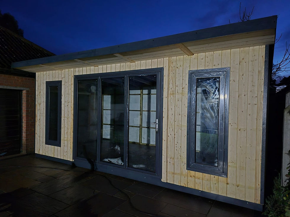 Thumbnail: 19x9 Summer House with Bifolds, 2 Windows, & Pent roof in Spruce Cladding