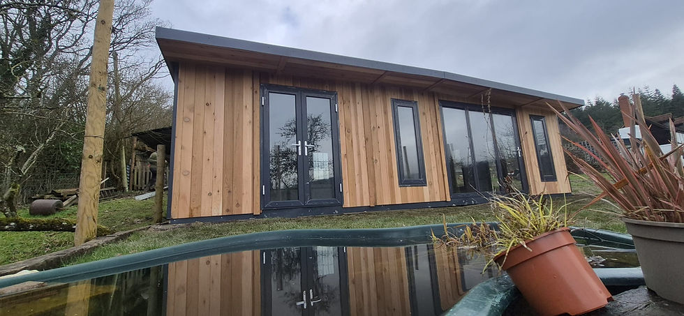 Thumbnail: 30X16 Summer House with Bifold, 2x French doors, 6 Windows & Pent roof in Cedar
