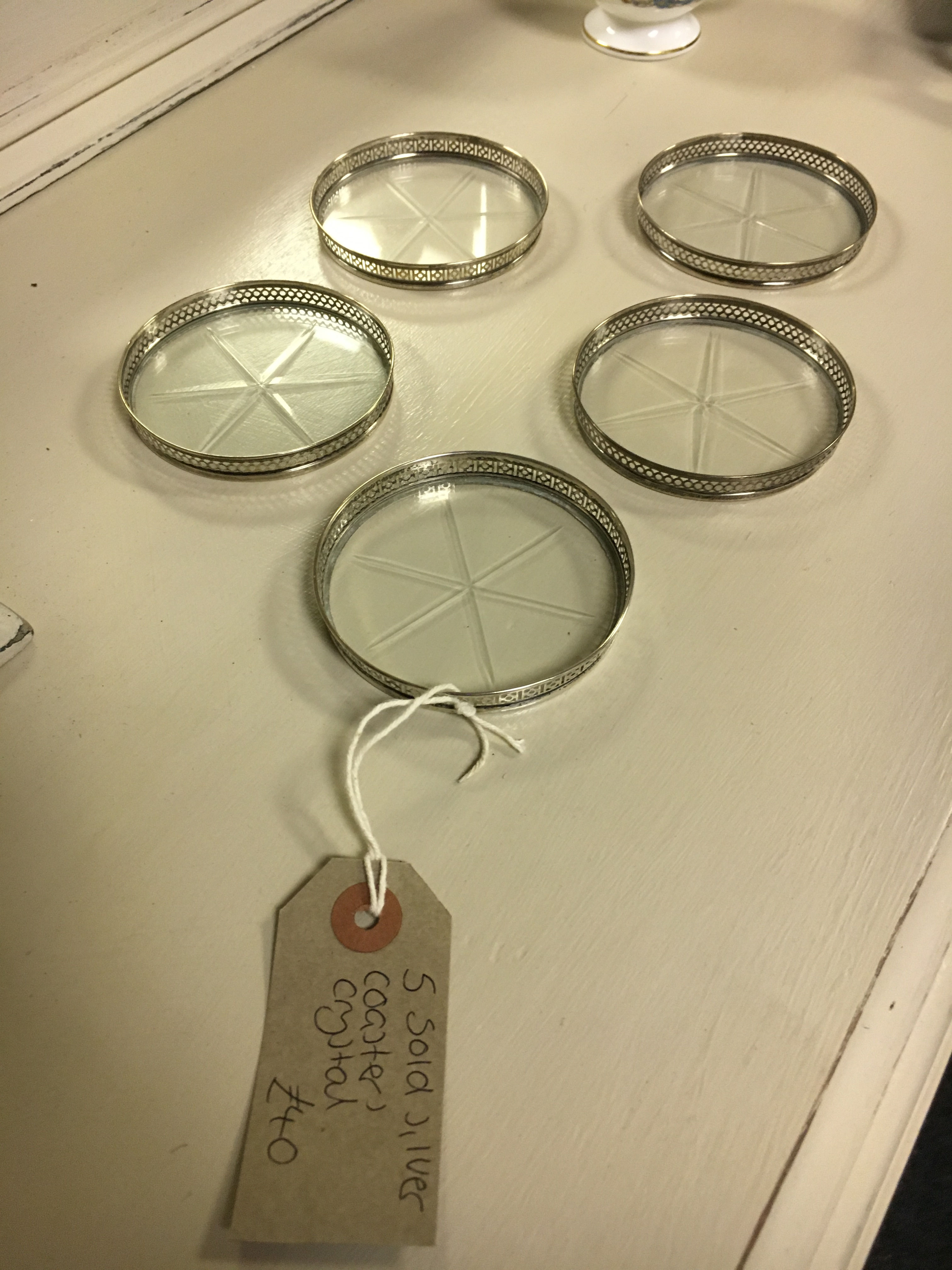 Silver and crystal coasters * 5