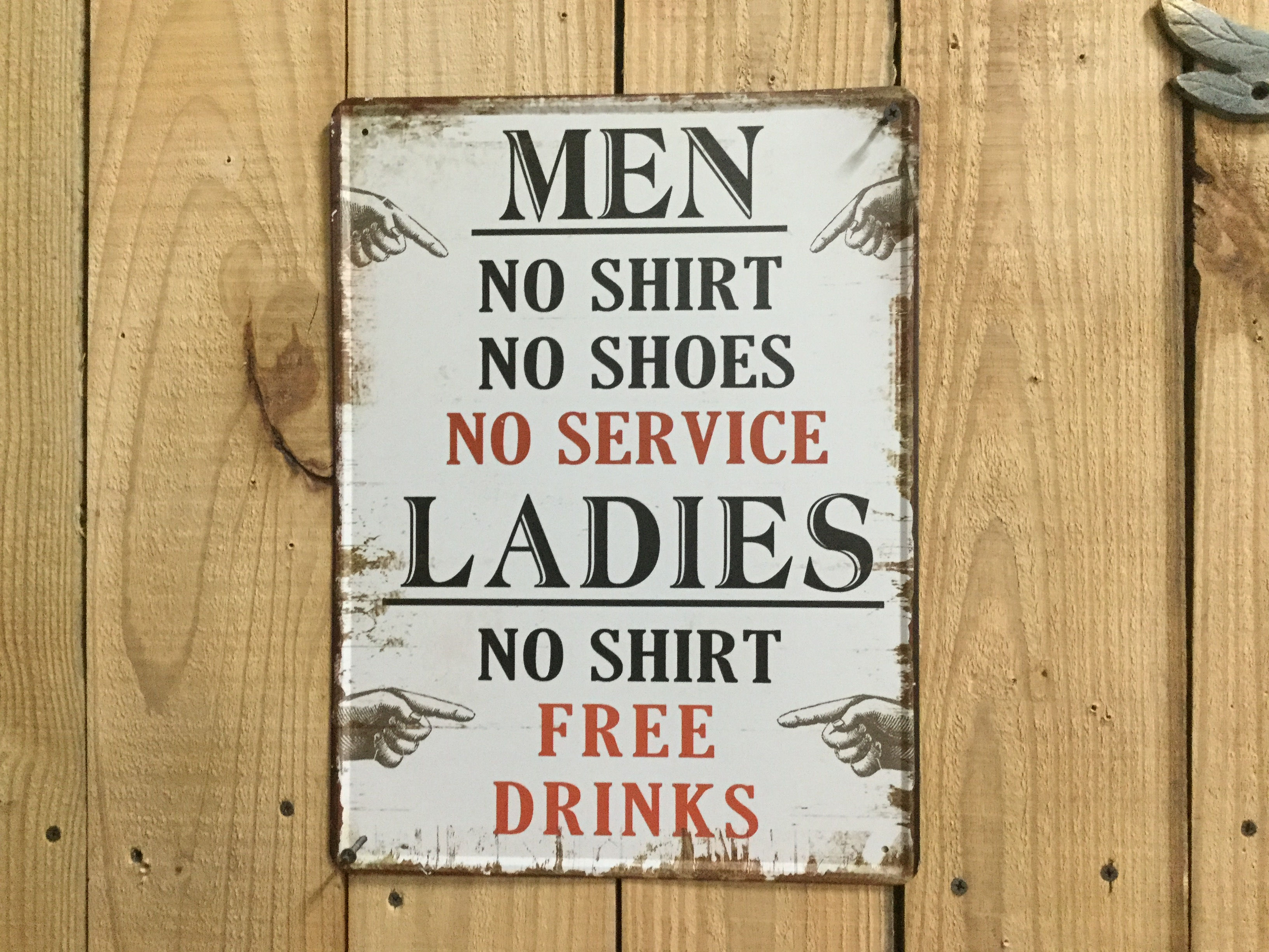 Tin Sign "Men No Shirt, Shoes" (201-9004)