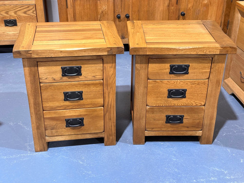A Pair (x2) Solid Rustic Oak Bedside Drawers | Oak Exchange