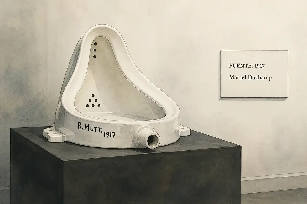 Fuente, 1917: una obra icónica de Marcel Duchamp que desafía las normas artísticas al presentar un urinario como arte contemporáneo.