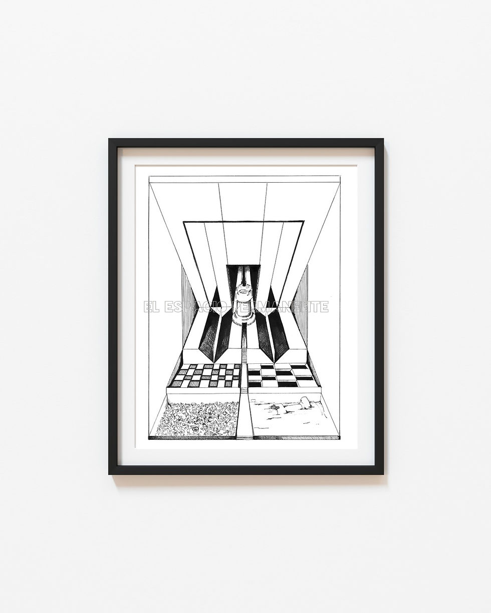 Miniatura: Lámina fine art El espacio permanente.mysterious tower Sofía cristina jiménez. dibujo a tinta enmarcada