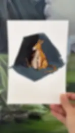 Ilustración de arte edicion limitada de canguro bebe en acrilico