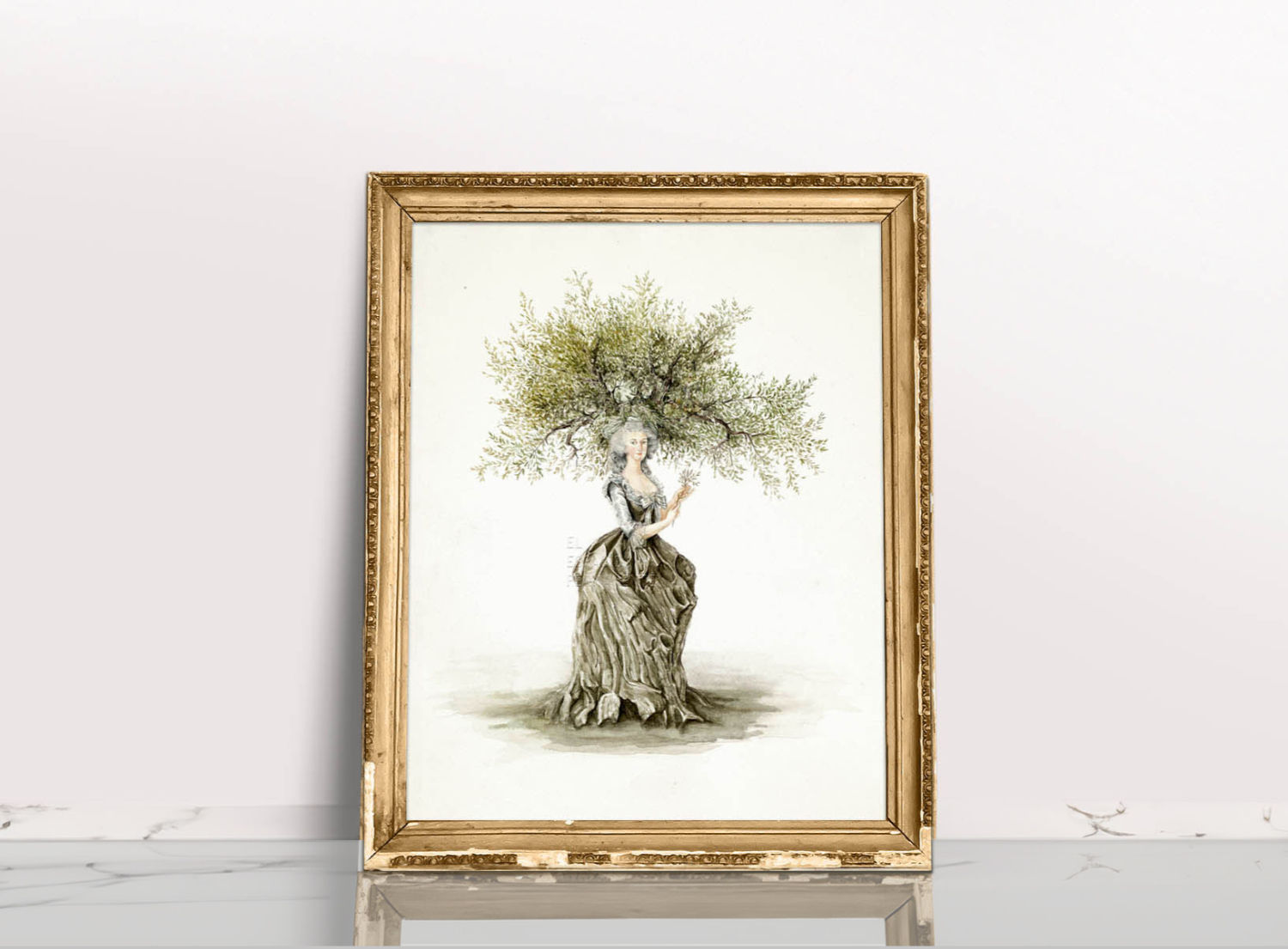 reina olivo lamina acuarela enmarcada en dorado