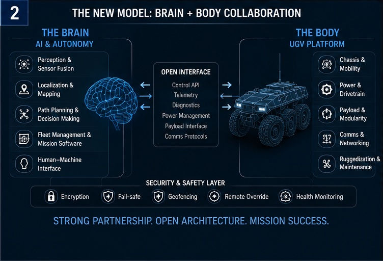 Brain and body collaboration model for AI tactical UGV platform integration.