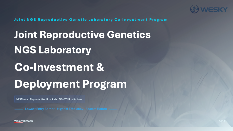 WESKY Biotech slide with title Joint Reproductive Genetics NGS Laboratory Co-Investment & Deployment Program, 2026