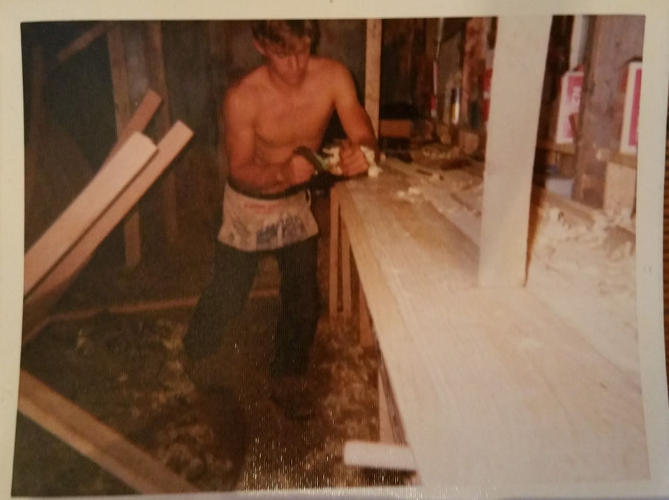Jim planing in boat shop age 17