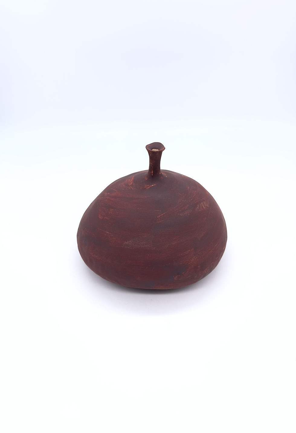 Thumbnail: Reddish-brown ceramic vessel, Memory Vessel 0031, with a small neck on white background.