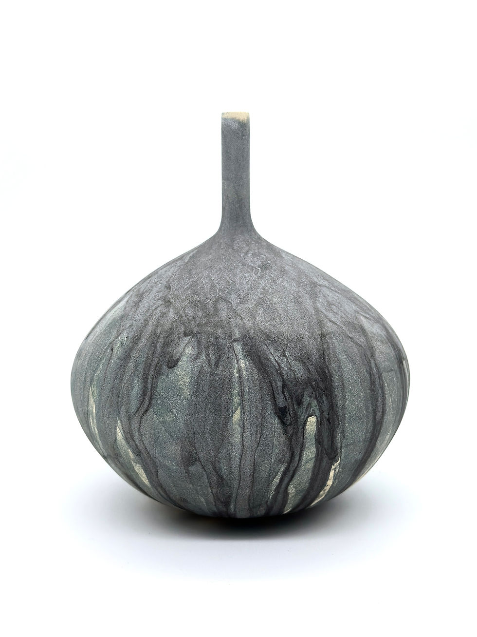 Gray ceramic vase with unique texture, Memory Vessel 0033, isolated on white background