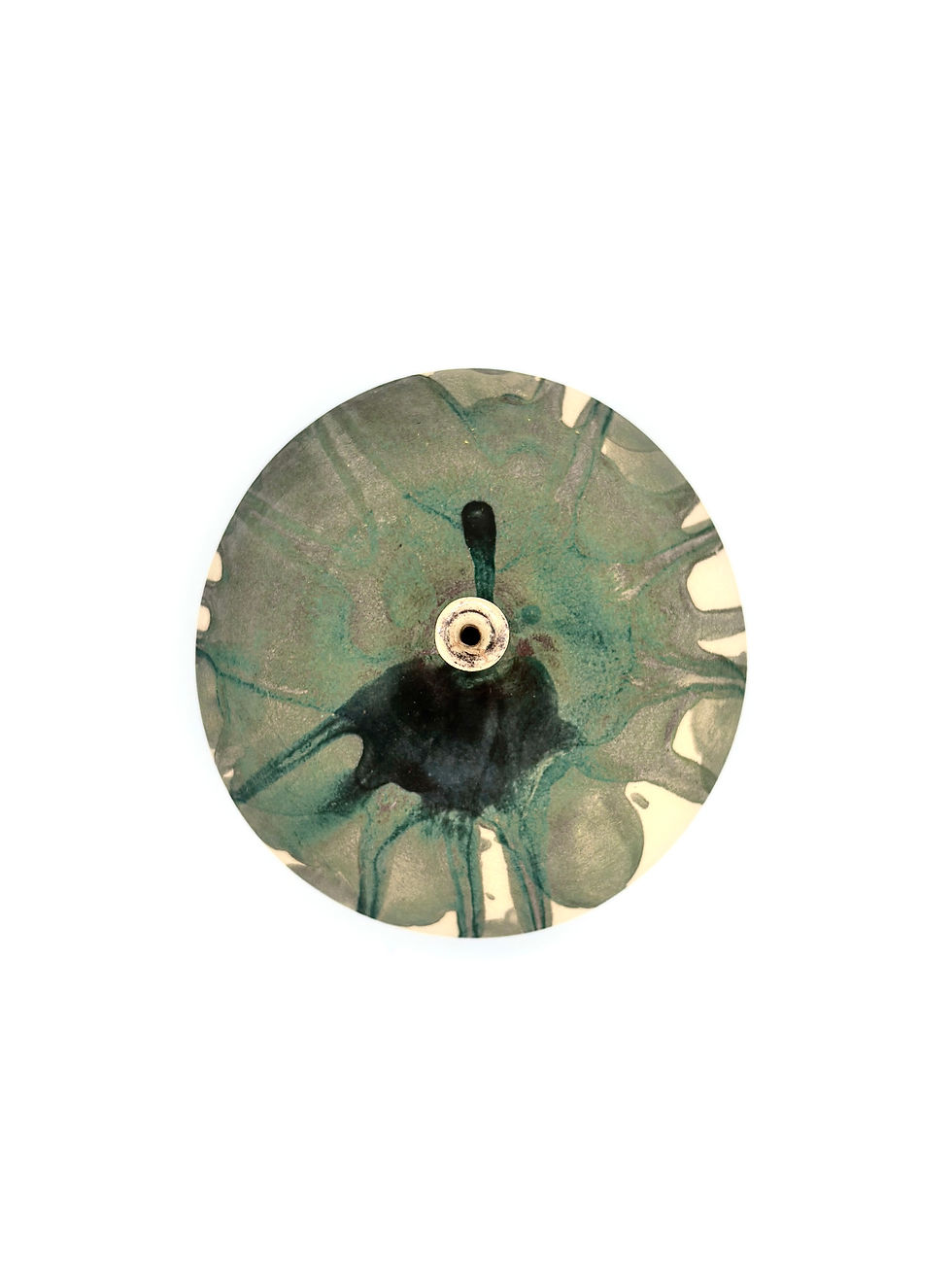 Thumbnail: Abstract artwork of teal and black ink stain, Memory Vessel 0034, on white.
