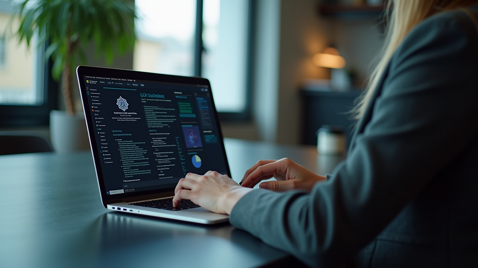 Close-up view of a person working on a laptop with AI marketing software