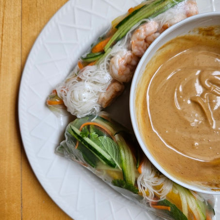 Rainbow Rolls with Creamy Peanut Sauce