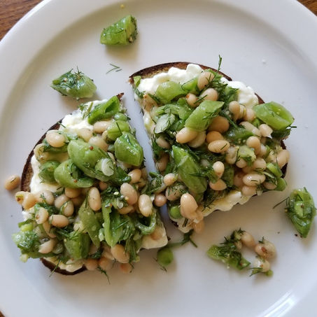 Dilly Beans & Peas on Ricotta Toast