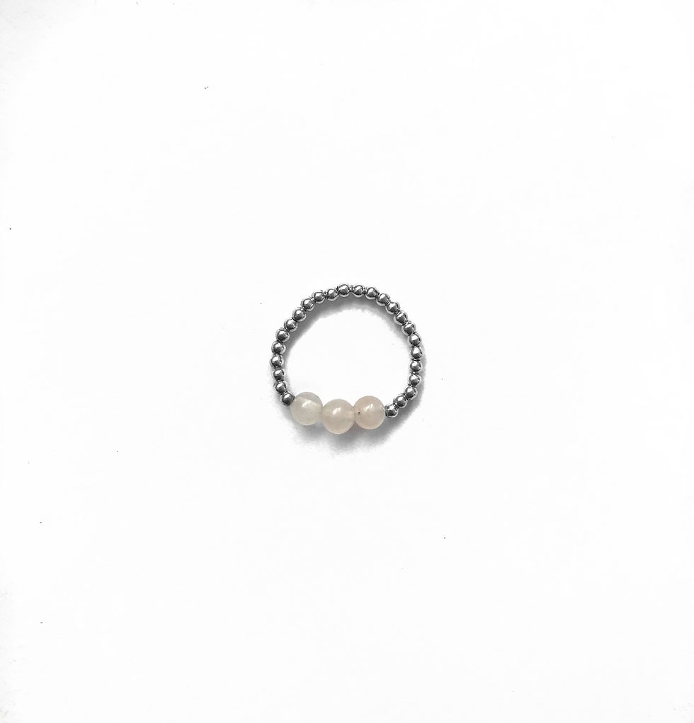 Miniature : bague en argent 925 massif en perle et pierre semi precieuse rose quartz pierre de l'amour