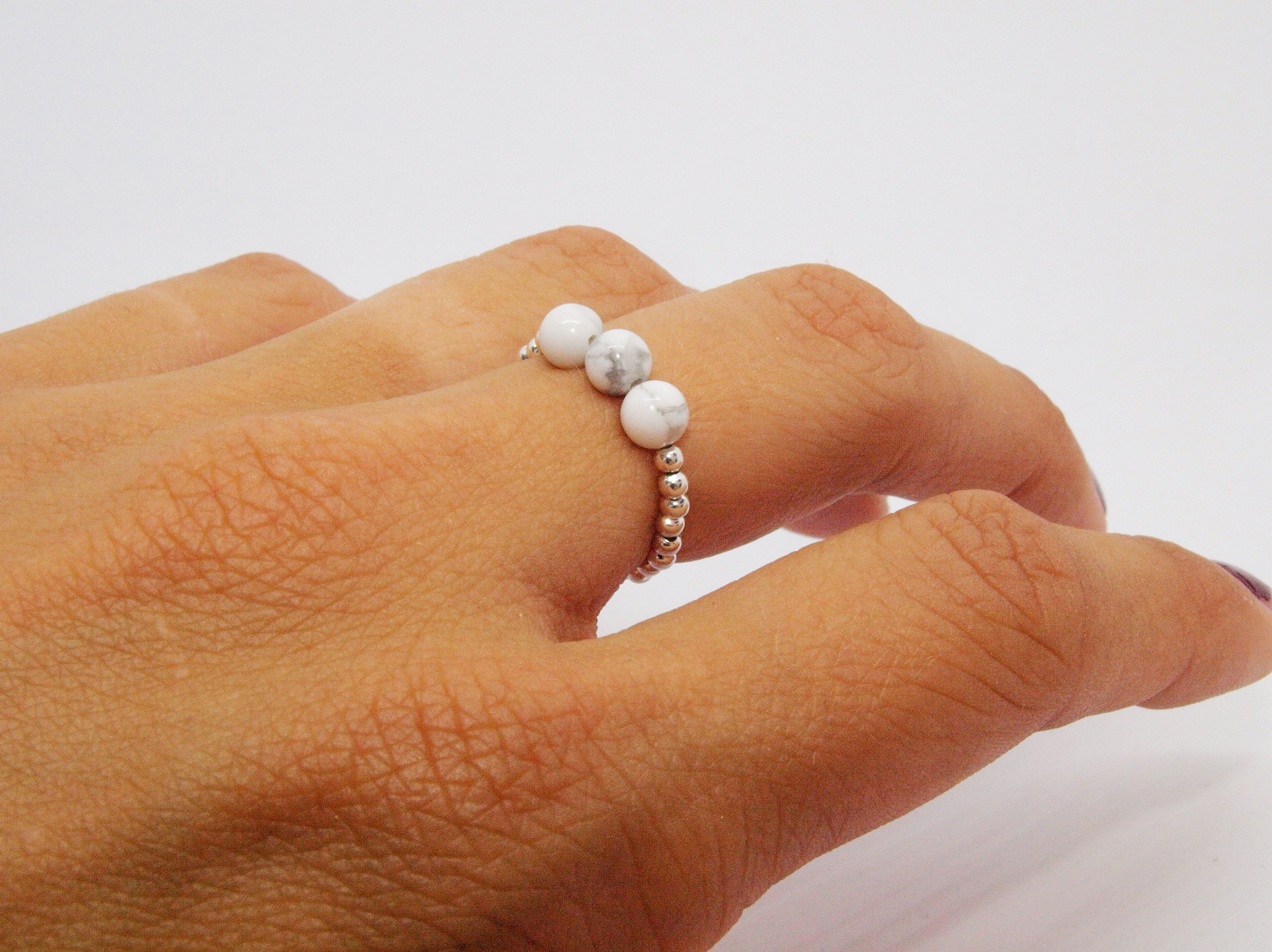 bague DRAGEE howlite blanche et grise