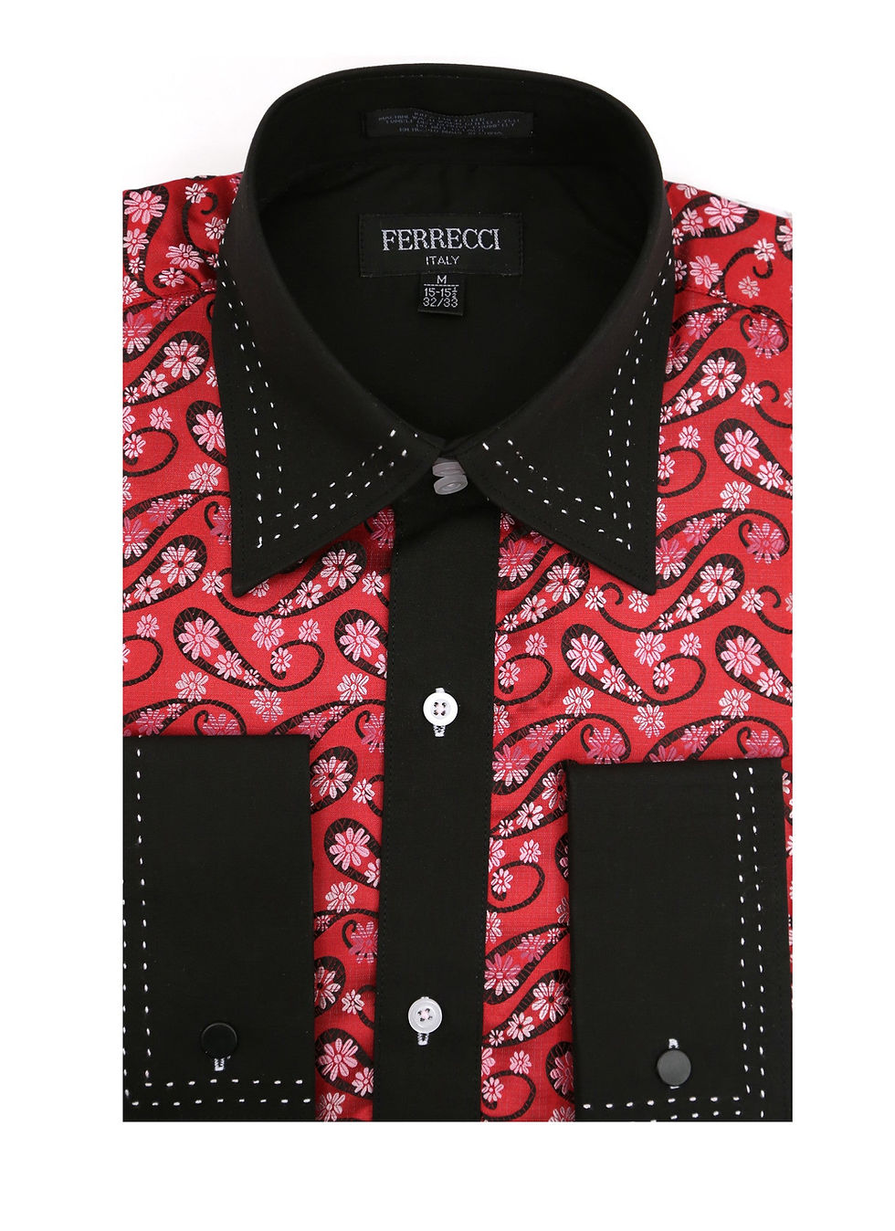 Ferrecci Men's Satine Hi-1015 Red & Black Flower Button Down Dress Shirt
