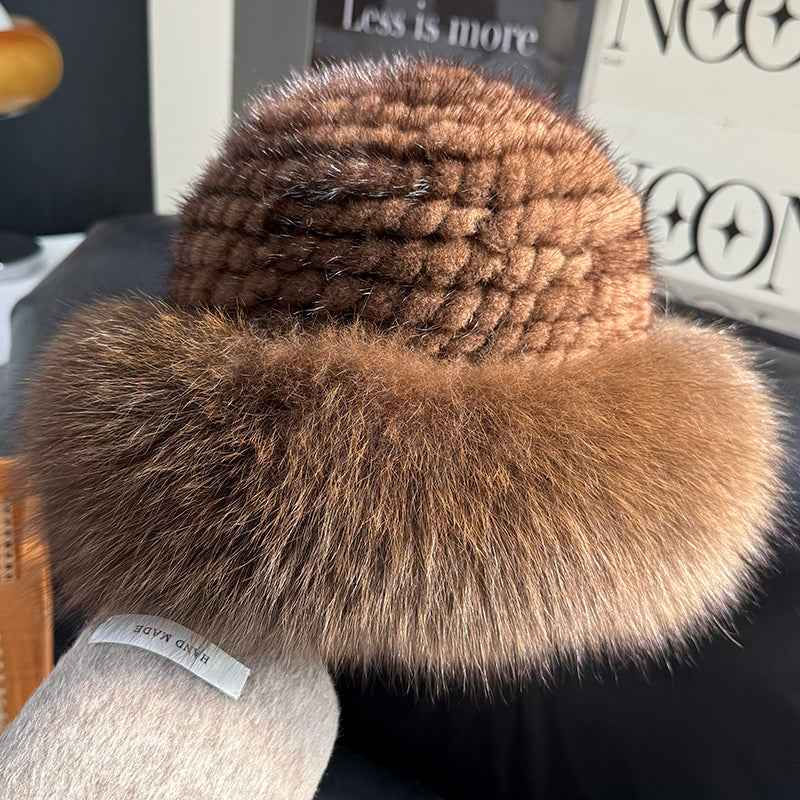 Thumbnail: Fireladyfur Women's Mink & Fox Fur Winter Bucket Hat
