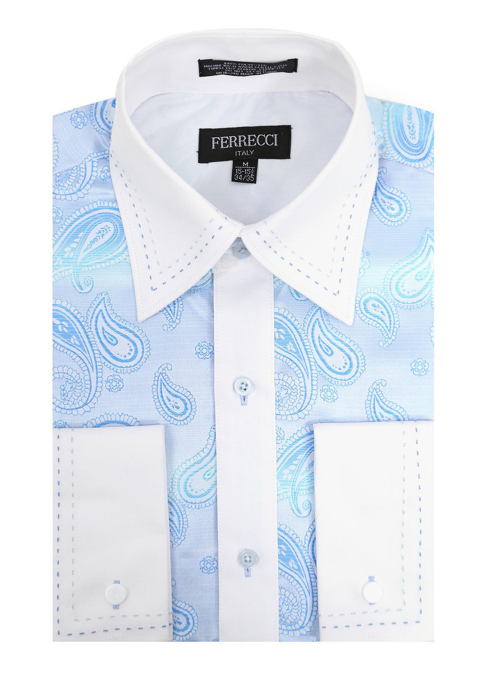 Ferrecci Men's Satine Hi-1025 Turquise Paisley Button Down Dress Shirt