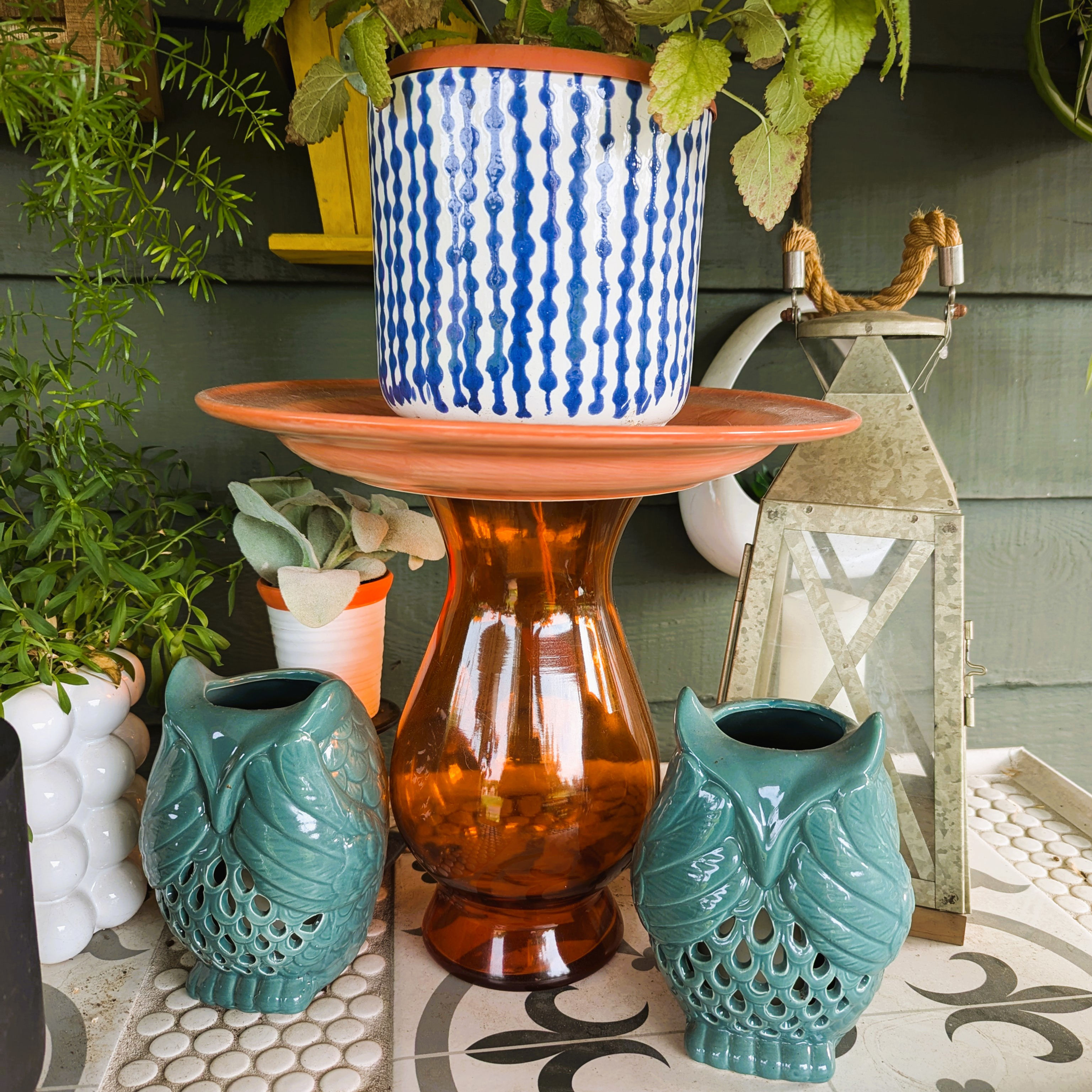 Upcycled Medium Orange Pedestal Cake Plate or Planter Stand