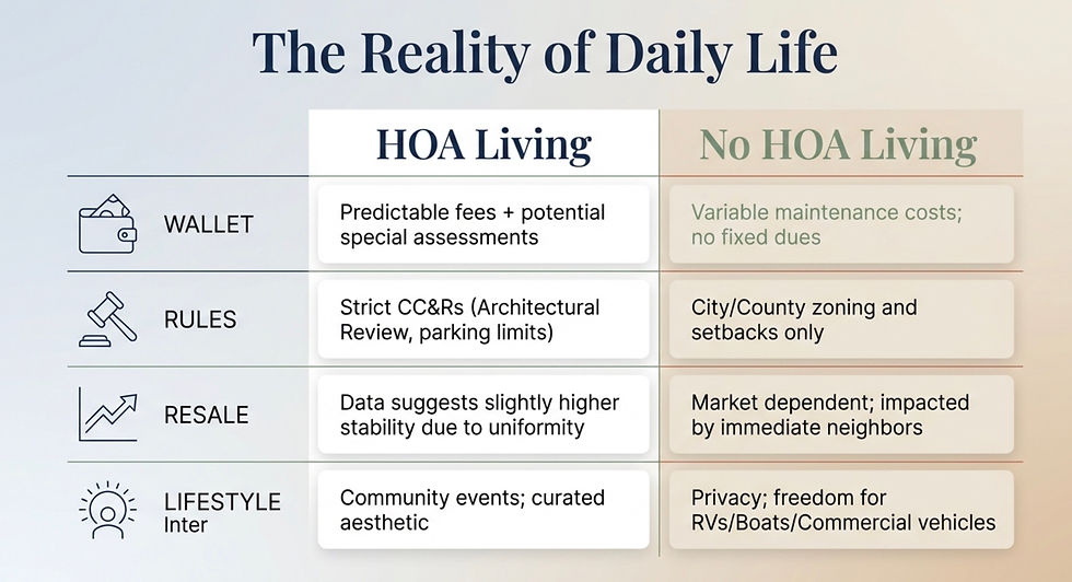 The realty if Daily Life HOA Living vs No HOA