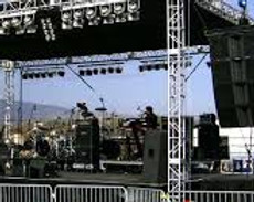 Stock photo of stage, trussing, lighting, sound.