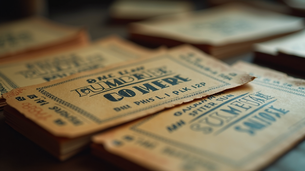 Close-up view of a vintage concert ticket collection