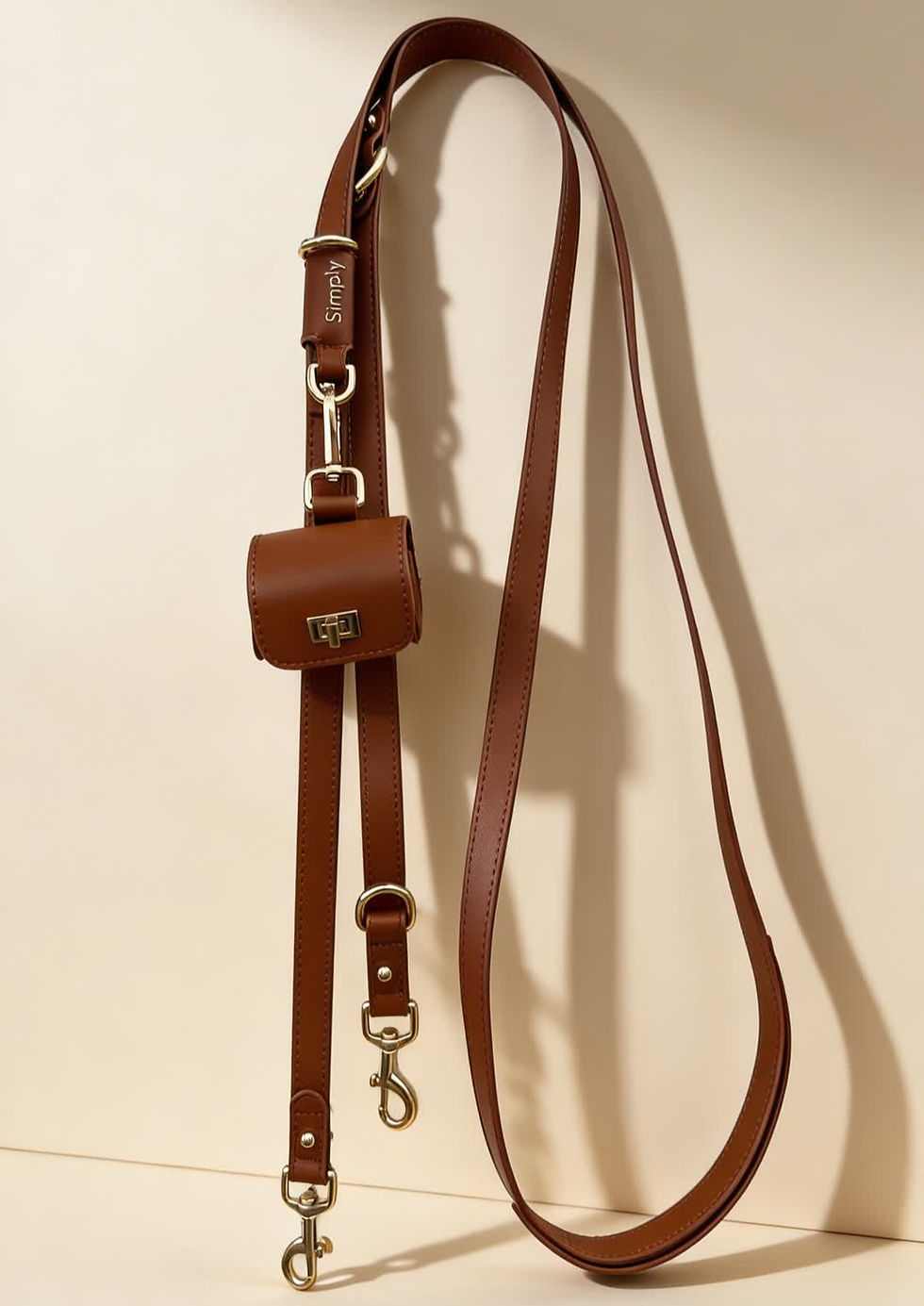 a vegan apple leather leash with a poop bag holder