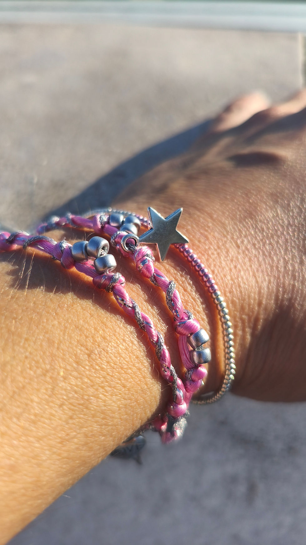 Thumbnail: Stella Nova - Star charm bracelet — pink & silver, handmade