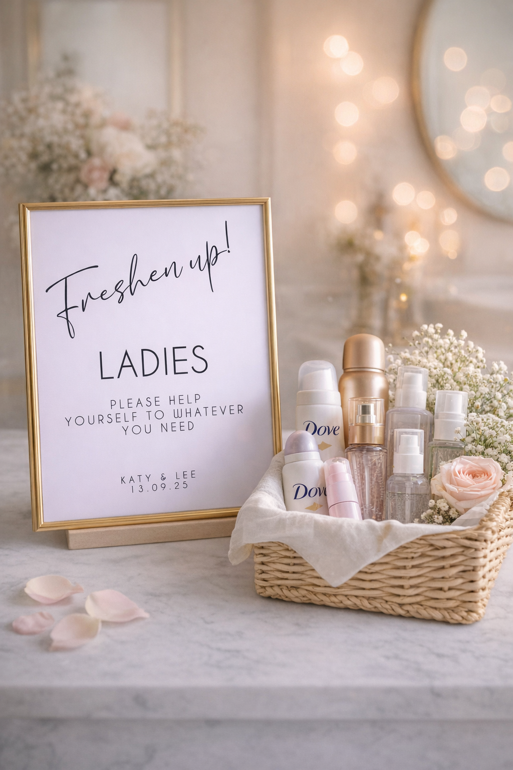 Wedding Day Signage - Freshen up! - Ladies Bathroom Sign