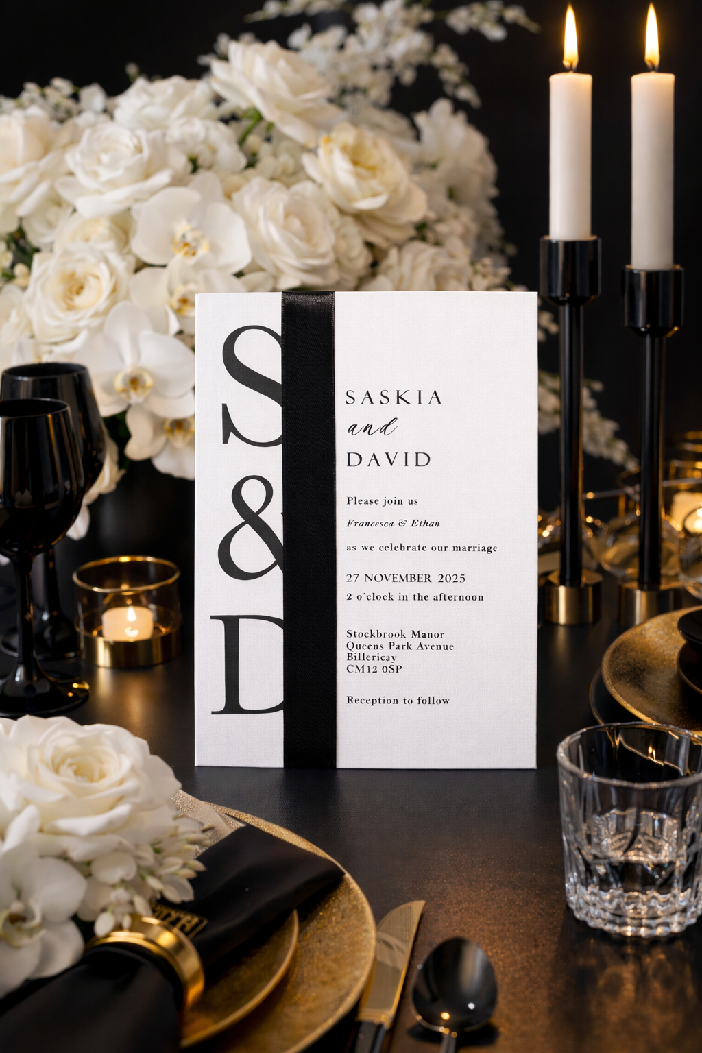 London - Contemporary Layered Wedding Invitations - Black and White